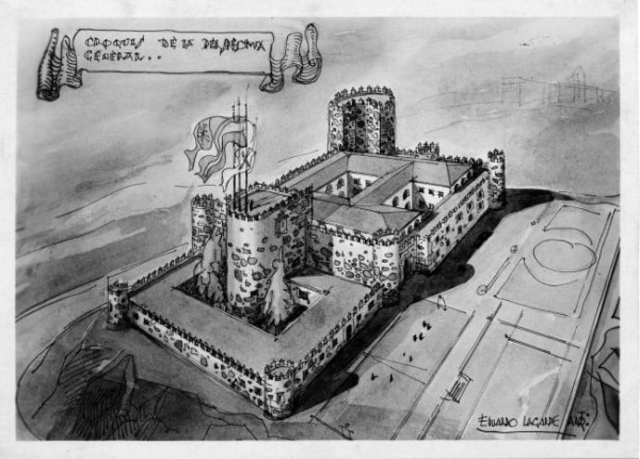 Proyecto inicial de Eduardo Lagarde, dibujado por él mismo, para rehabilitar el Castillo de San Servando. FOTO ARCHIVO ANTONIO PAREJA