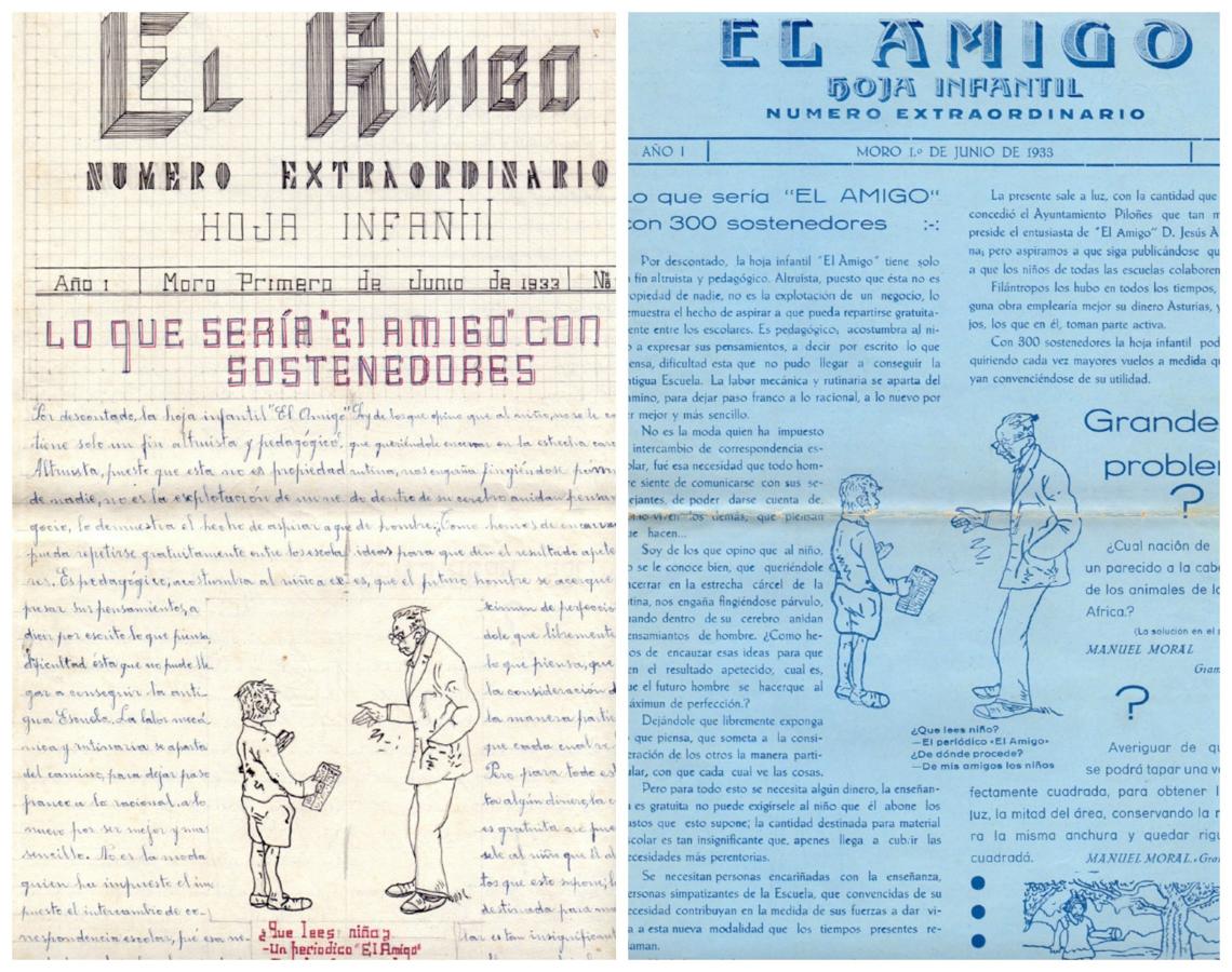 Maqueta y edición impresa del periódico escolar El Amigo (1933). Archivo particular FMS. 