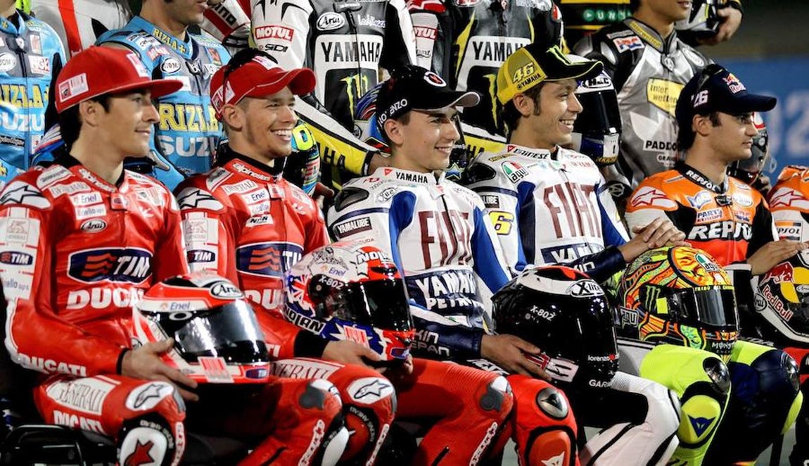 Imagen de la presentación del mundial 2009, cuando coincidieron en parrilla un grandísimo número de campeones. AFP