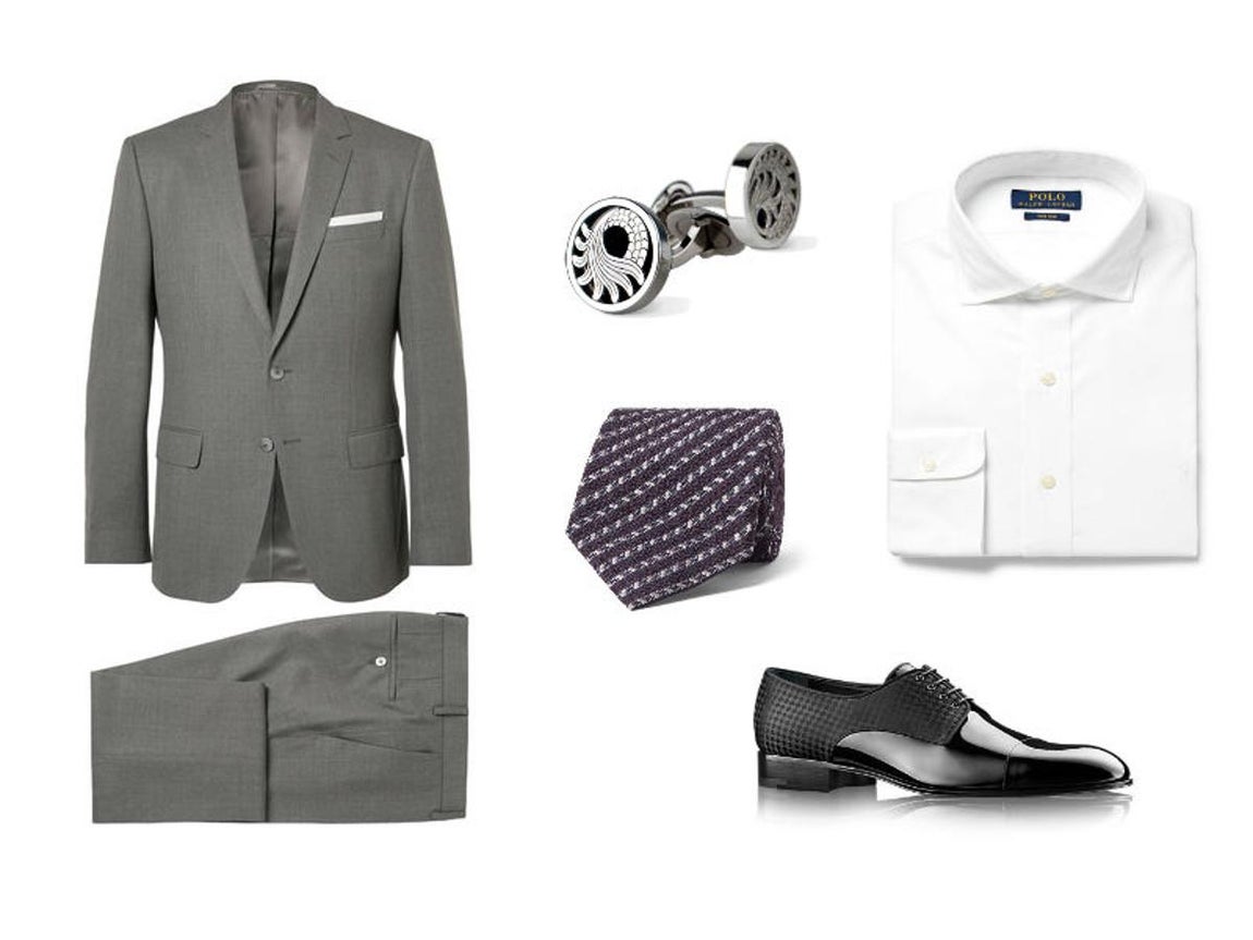 Look para ir de invitado a una boda de día. El gris tmbién puede ser un color muy elegante a la hora de acudir como invitado a una boda, sobretodo si se celebra por la mañana. Este de Hugo Boss (600€) puedes combinarlo con una camisa blanca de Polo Ralph Lauren (100€),  zapatos de cordones de Louis Vuitton (600€), corbata con un toque de color como esta de Ermenegildo Zegna (145€) y gemelos originales como estos de Carrera y Carrera (CPV).