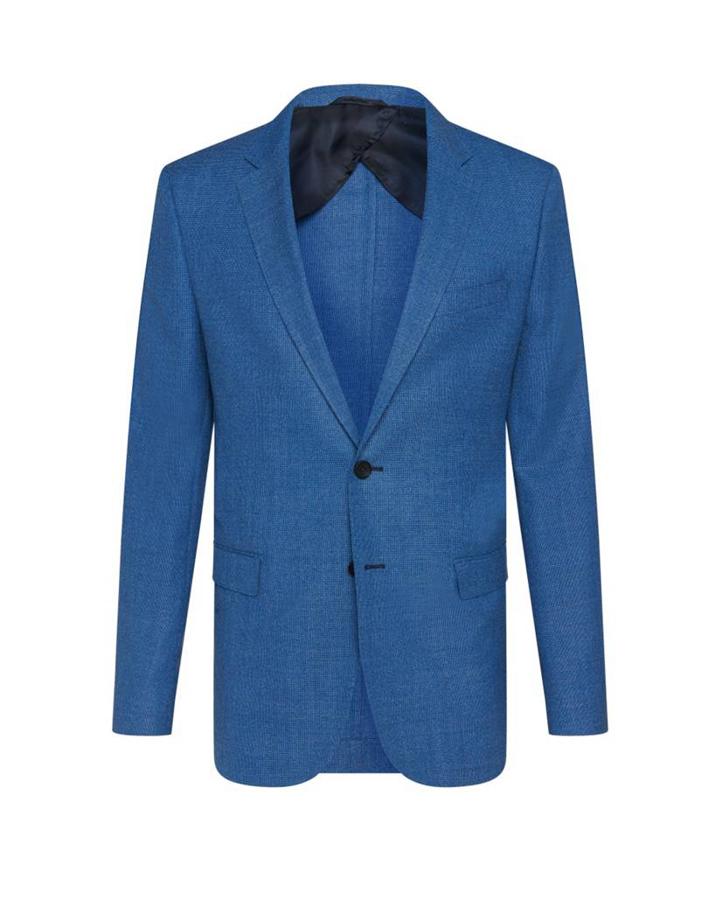 Americana slim fit en lana virgen con textura y botones de concha (299€)