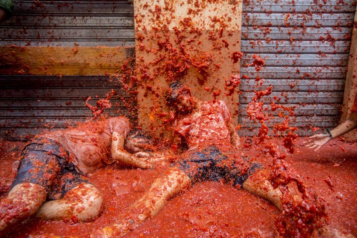 Un año más la Tomatina reúne a miles de personas para lanzar tomates maduros
