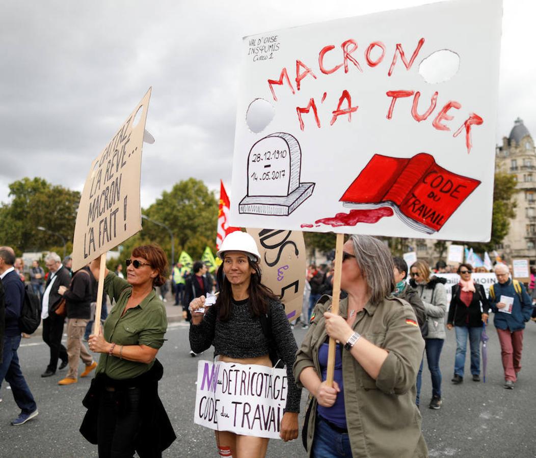 Pancarta con el mensaje «Macron me mató». 