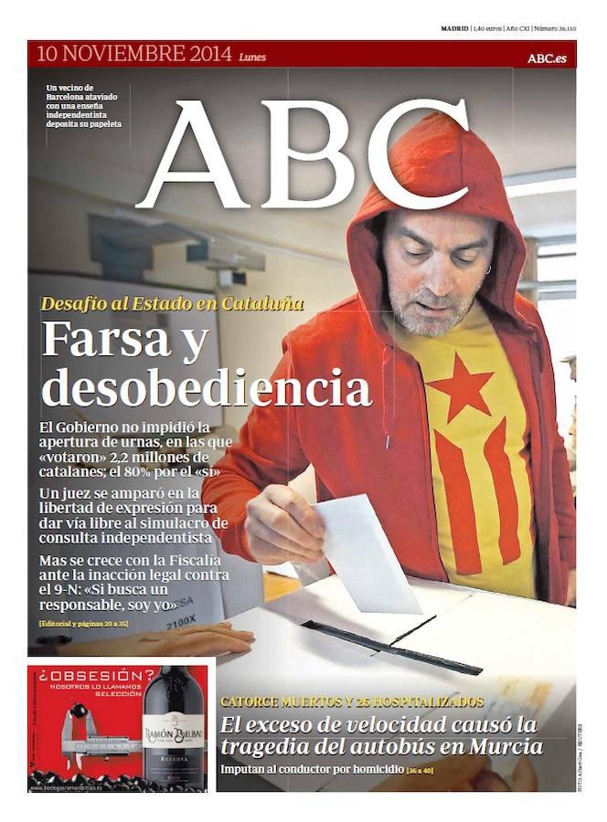 El 9 de noviembre, el Gobierno no impidió la apertura de urnas y acabaron votando unos 2,2 millones de catalanes. Artur Mas, envalentonado por el resultado, no imaginaba el proceso judicial que le esperaba. 