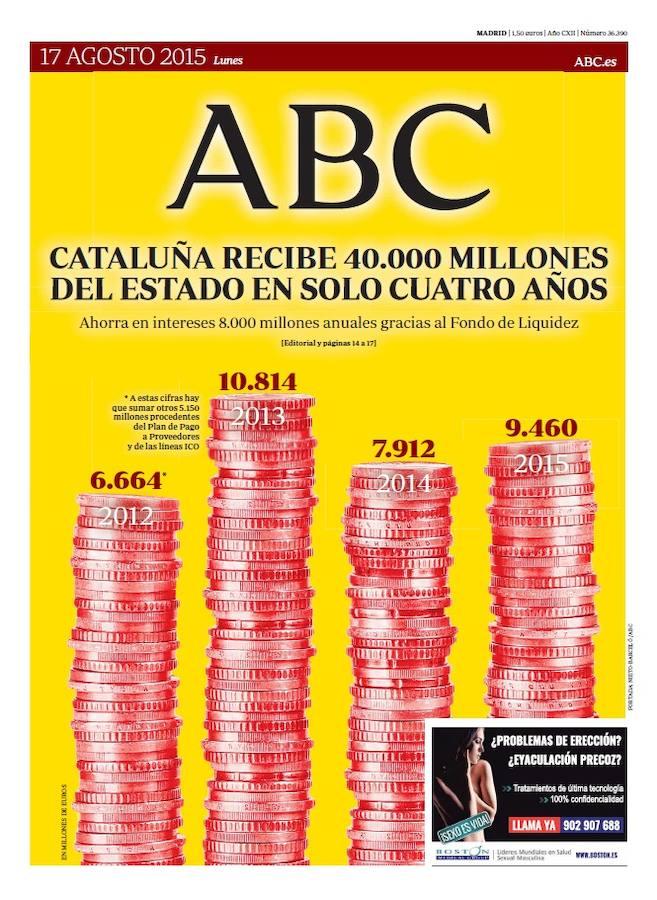 Para apoyar su discurso, los independentistas han recurrido a menudo al tema de la financiación. Pero los números desmienten el «España ens roba». 