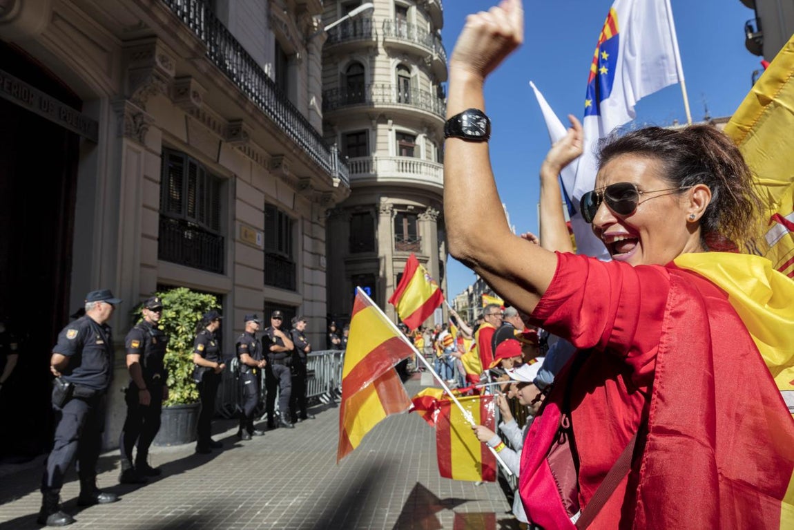 La manifestación aunó un grito unánime en apoyo a la Policía y a la Guardia Civil, a quienes les vitoreaban «Esta es nuestra Policía», «Viva la Guardia Civil» y «No estáis solos». 