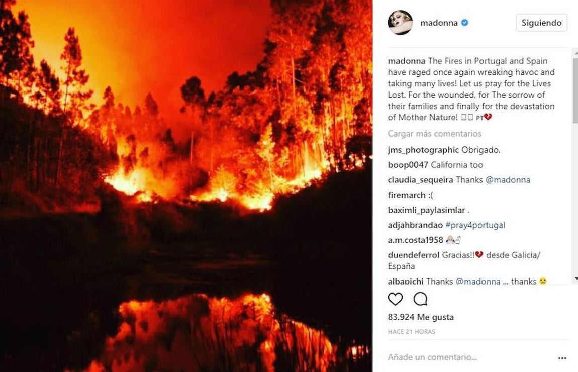 Los famosos se solidarizan con los afectados por los incendios