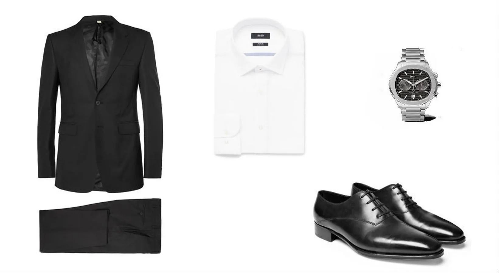 Look inspirado en Ray Donovan. Traje de Burberry en color negro (Precio: 995 euros), camisa blanca de Hugo Boss (Precio: 100 euros) y zapatos de John Lobb (Precio: 1370 euros). Como complemento, reloj de acero de Piaget (Precio: 14700 euros).