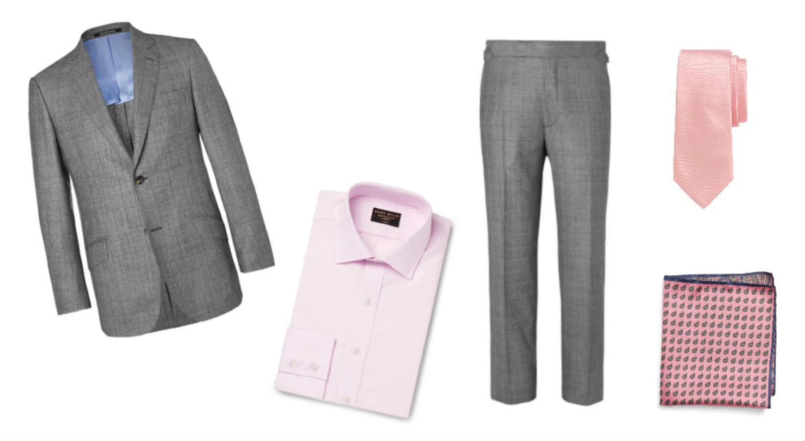 Look inspirado en 'Ballers'. Traje gris de Richard  James (Precio: 960 euros la chaqueta y 360 el pantalón) , camisa rosa de Emma Willis (Precio: 290 euros), corbata de Brooks Brothers (Precio: 145 euros) y pañuelo estampado de Nordstrom (Precio: 36,11 euros).