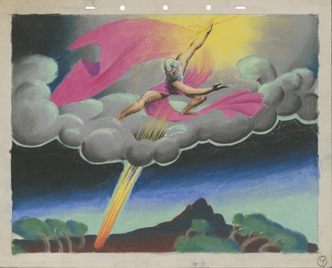 «Fantasía: La sinfonía pastoral» , 1940. Artista del estudio Disney. Estudio para la dirección de arte. Pastel y lápiz de color sobre papel.. 