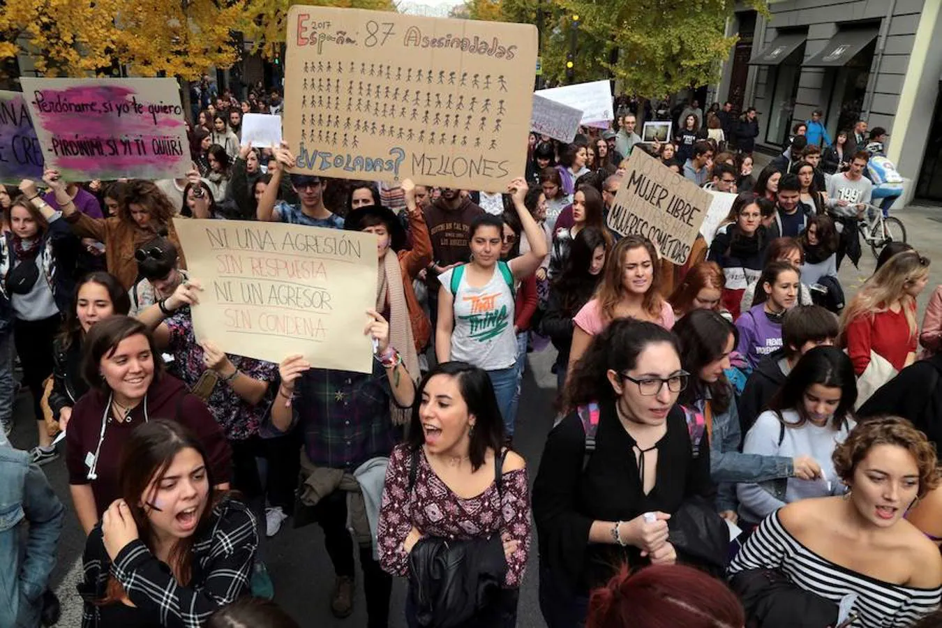 Manifestantes se unen para protestar contra la violencia de género. Granada. 