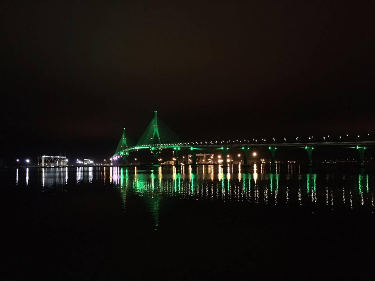 Mágicas imágenes del Segundo Puente de Cádiz iluminado de verde