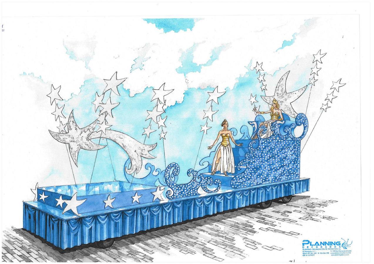 Bocetos de las carrozas de la Cabalgata de Reyes Magos de Cádiz 2018