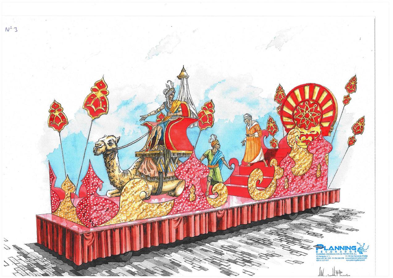 Bocetos de las carrozas de la Cabalgata de Reyes Magos de Cádiz 2018