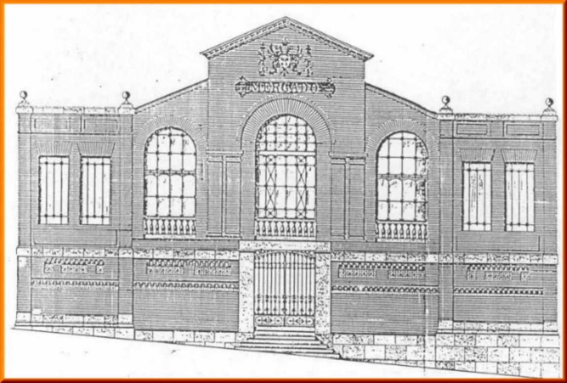 Propuesta de la entrada principal al Mercado en el proyecto de Pedro Vidal y Pedro Fernández (1907). ARCHIVO MUNICIPAL. 