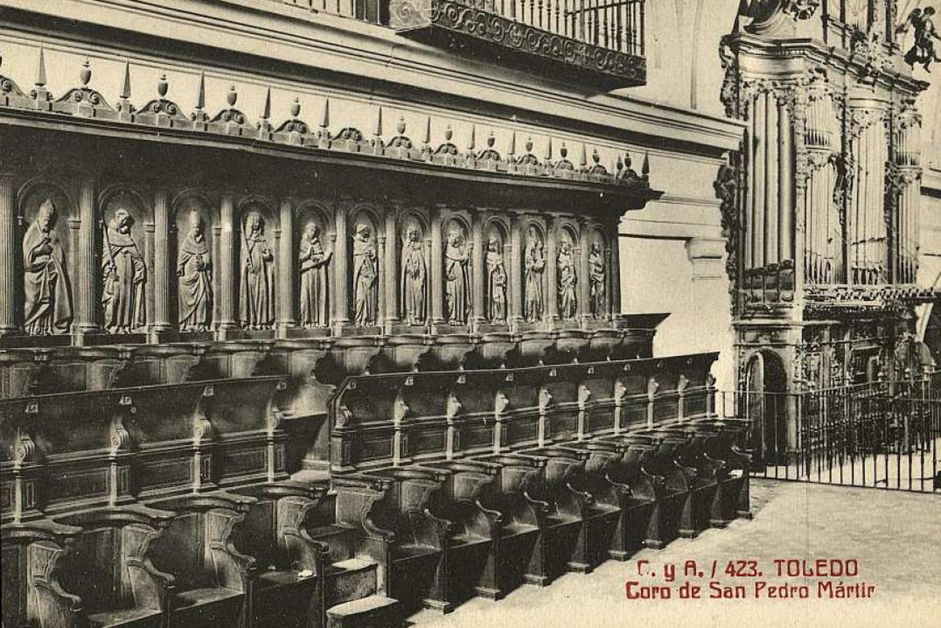 Detalle del coro de San Pedro Mártir. Postal de Castañeira y Álvarez. Colección Archivo Municipal de Toledo.. 