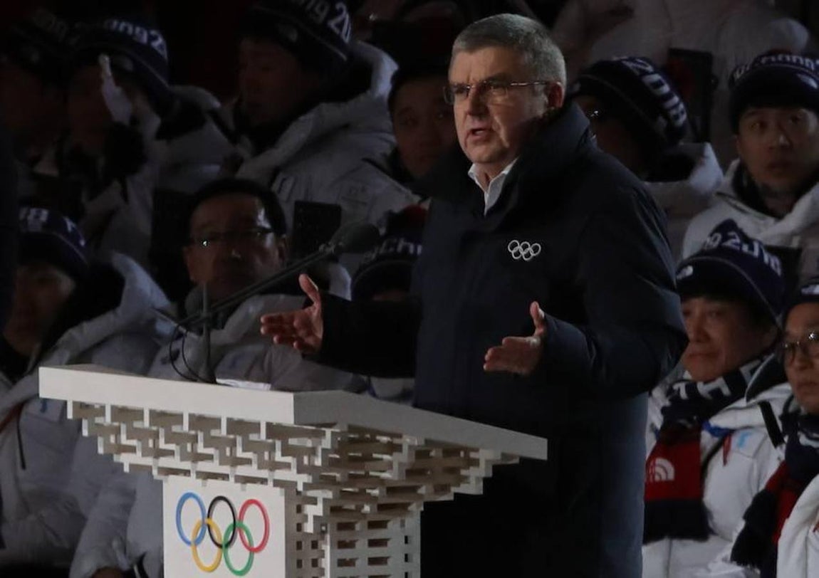 Thomas Bach, presidente del COI, durante la inauguración. 