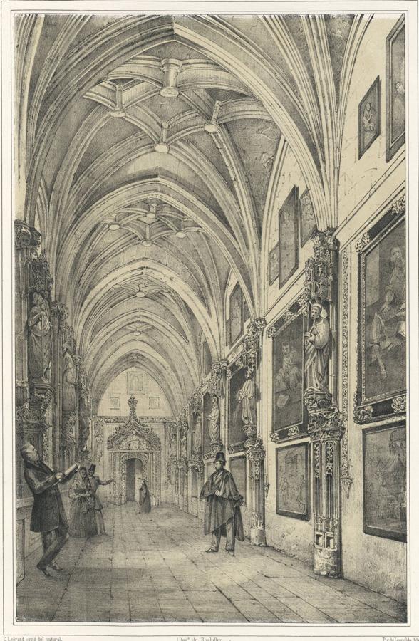El Museo Provincial en el claustro de San Juan de los Reyes. Litografía de D. Bachiller en la obra Álbum artístico de Toledo de M. de Asas (1848). 