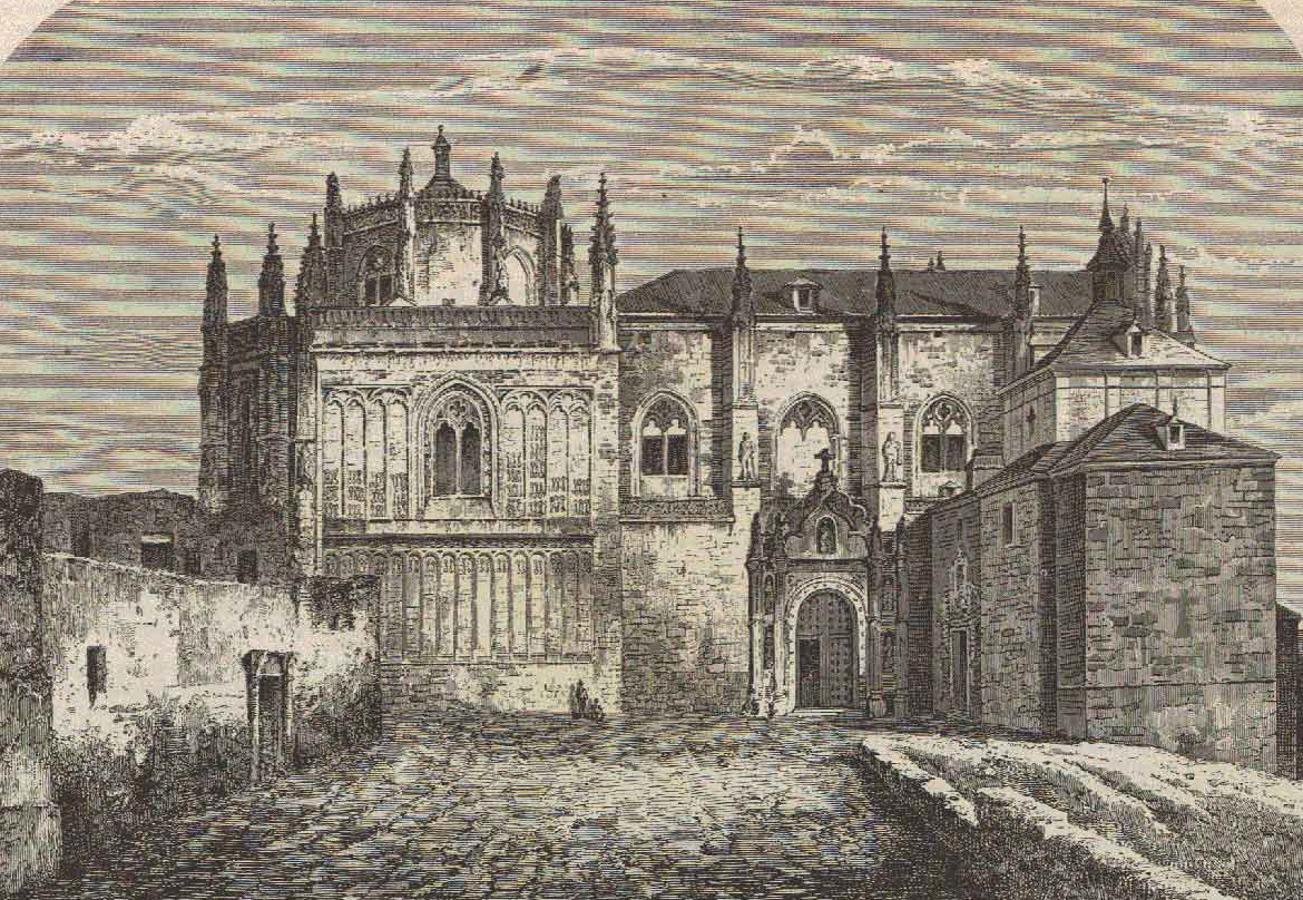 San Juan de los Reyes y la capilla de la Orden Tercera demolida en 1864. Grabado. El Museo Universal (1858). 