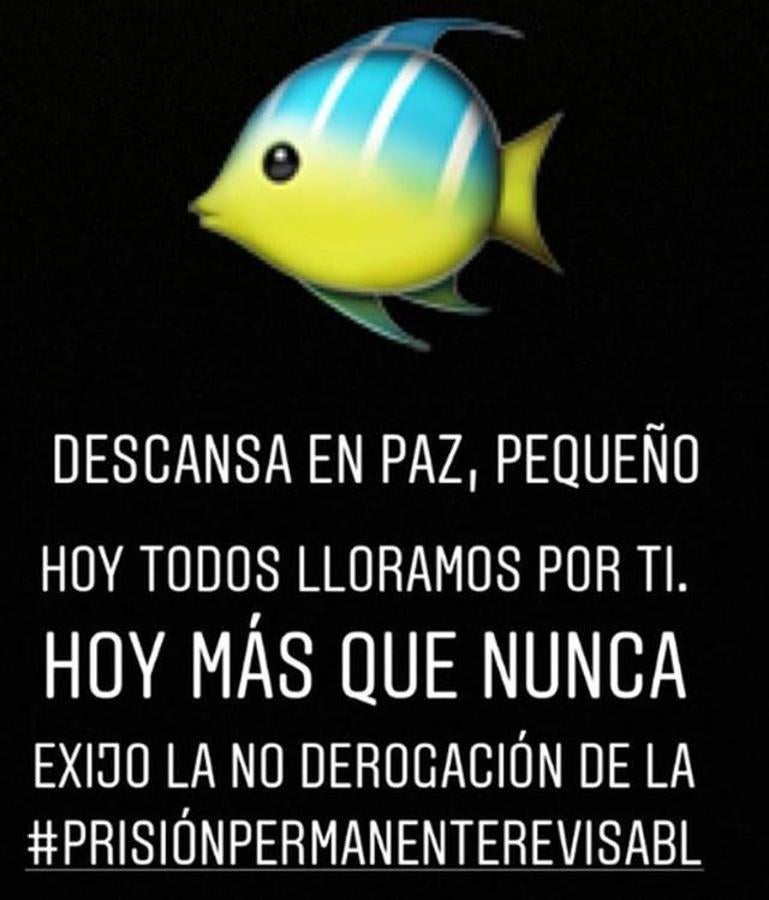 Laura Matamoros. La influencer despidió al pequeño niño de Níjar con una imagen en sus Instagram Sories, apoyando la prisión permanente revisable