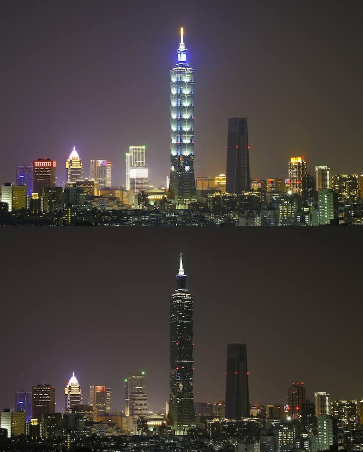 Los edificios de Taipei (Taiwan) han apagado sus luces durante la Hora del Planeta.. 