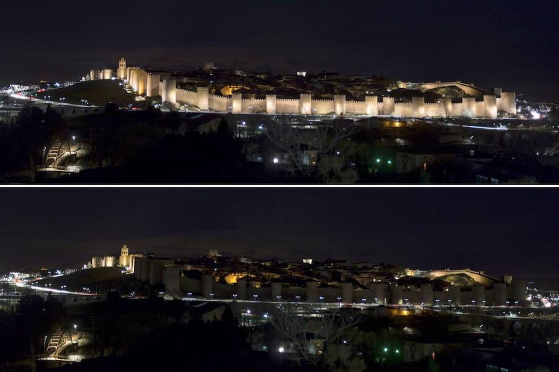 La muralla de Ávila ha apagado sus luces durante la Hora del Planeta.. 