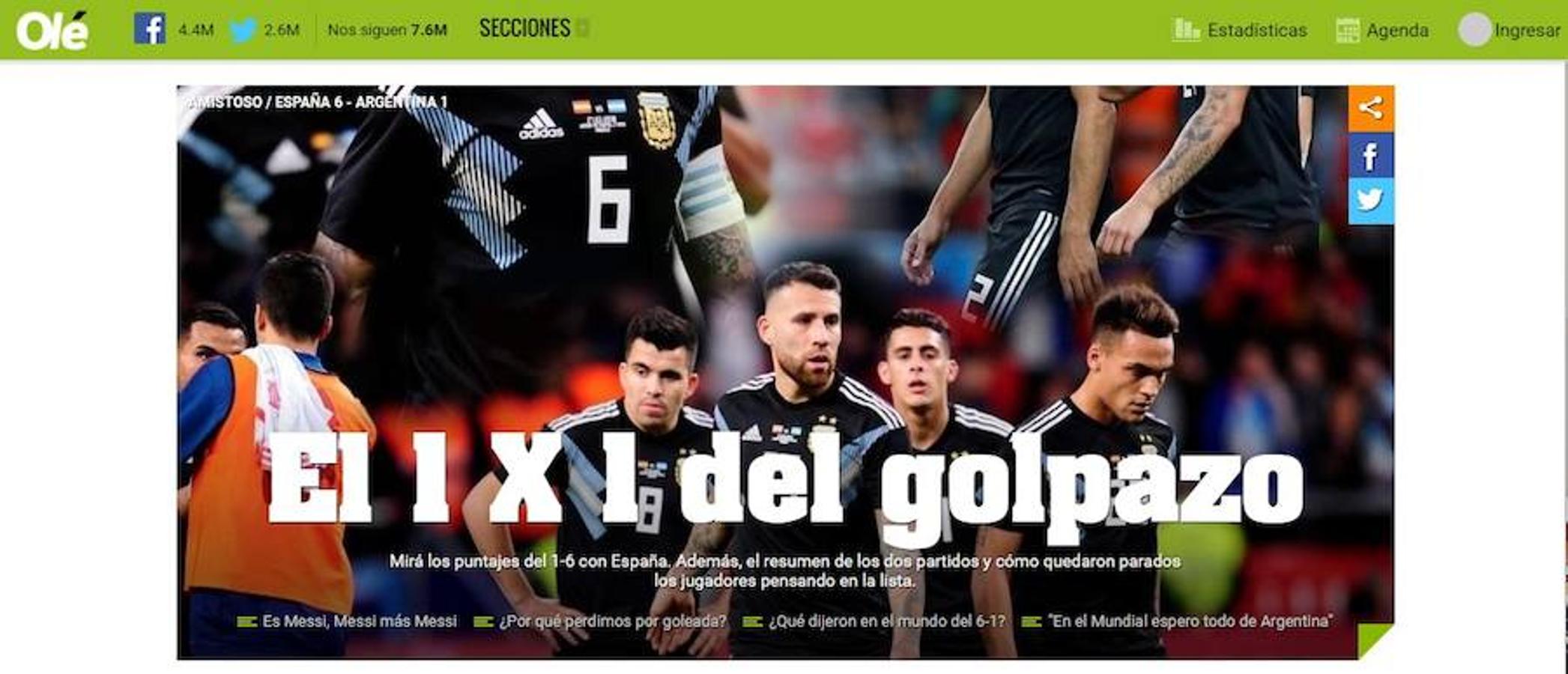 La prensa argentina, sin piedad tras la goleada contra España: «Necesitamos tres Messis»