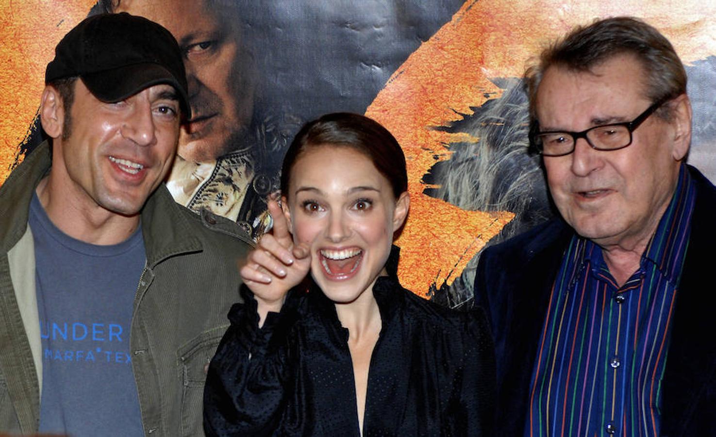 Con Bardem y Natalie Portman, en la presentación de «Los fantasmas de Goya». 