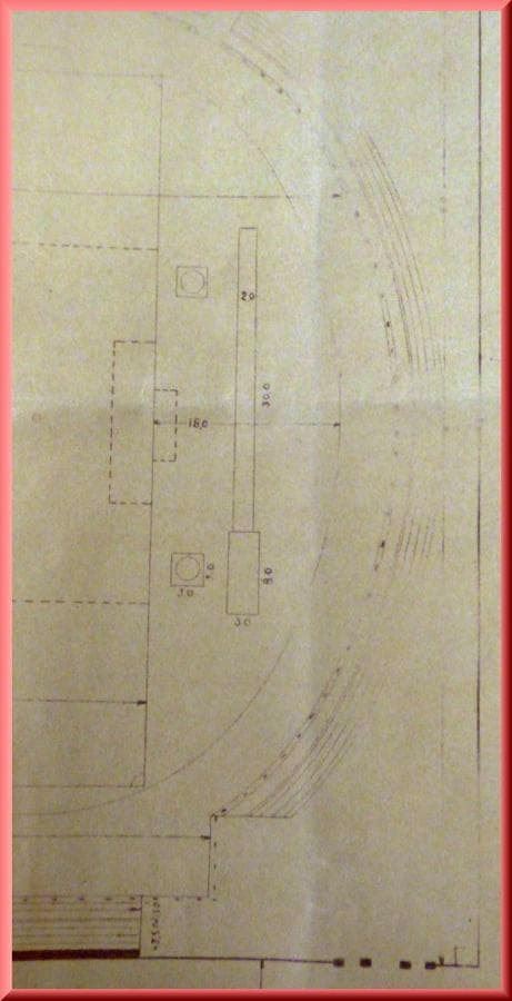 Proyecto del Estadio de Palomarejos por García Ramírez. Curva del «fondo este» con el foso de salto de longitud. Archivo Municipal de Toledo. 