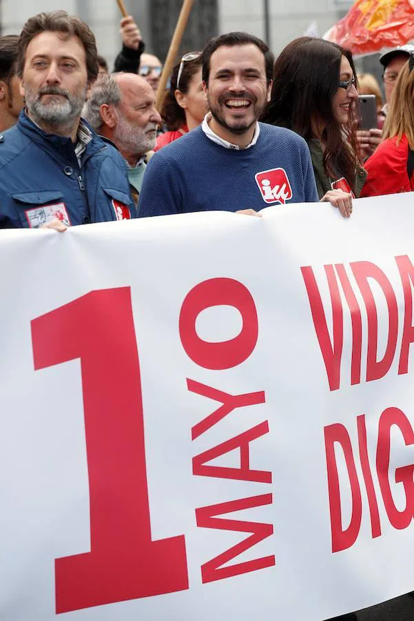 Alberto Garzón (IU), en la manifestación del Primero de Mayo celebrada en Madrid. 