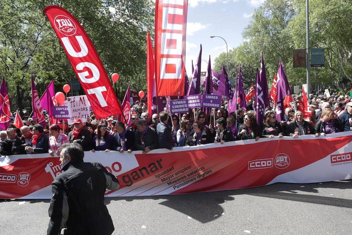 Cabecera de la manifestación del Primero de Mayo celebrada en Madrid. 