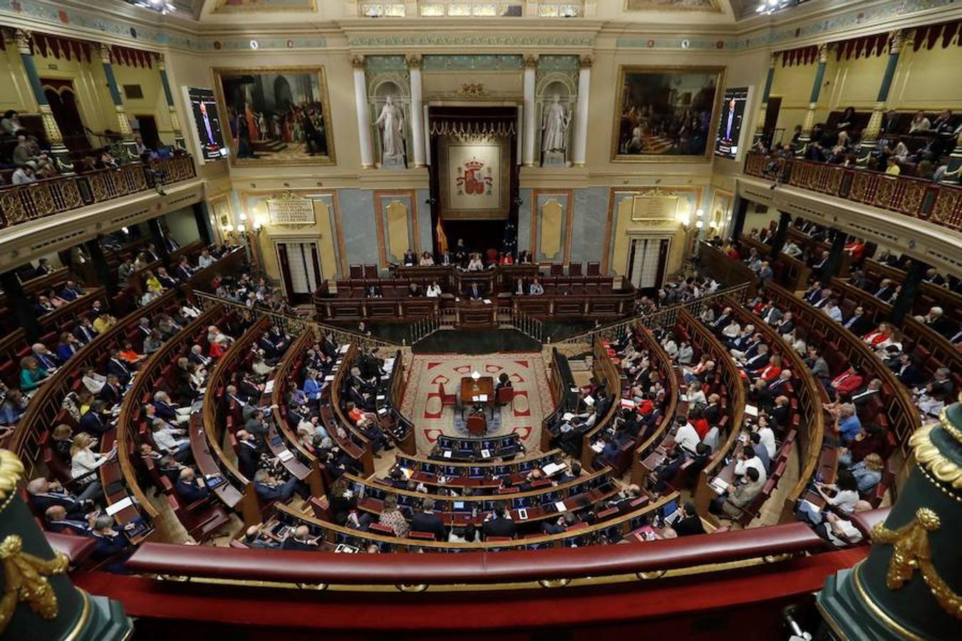 Imagen panorámica del Congreso de los Diputados durante la moción de censura contra Mariano Rajoy. 