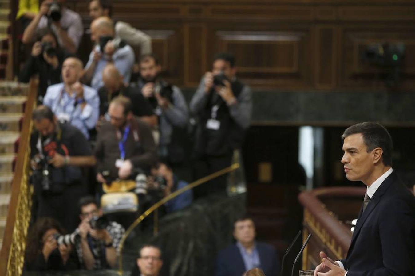 Pedro Sánchez, durante su intervención en el Congreso de los Diputados. 