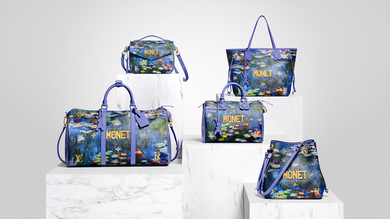 Bolsos de Monet. Diseños pertenecientes a la serie «Monet» que ha creado Jeff Koons en colaboración con Louis Vuitton. Esta colección «Masters» también incluye accesorios de Turner, Manet o Gauguin. Consultar precio de venta en <a href="https://es.louisvuitton.com">https://es.louisvuitton.com</a>