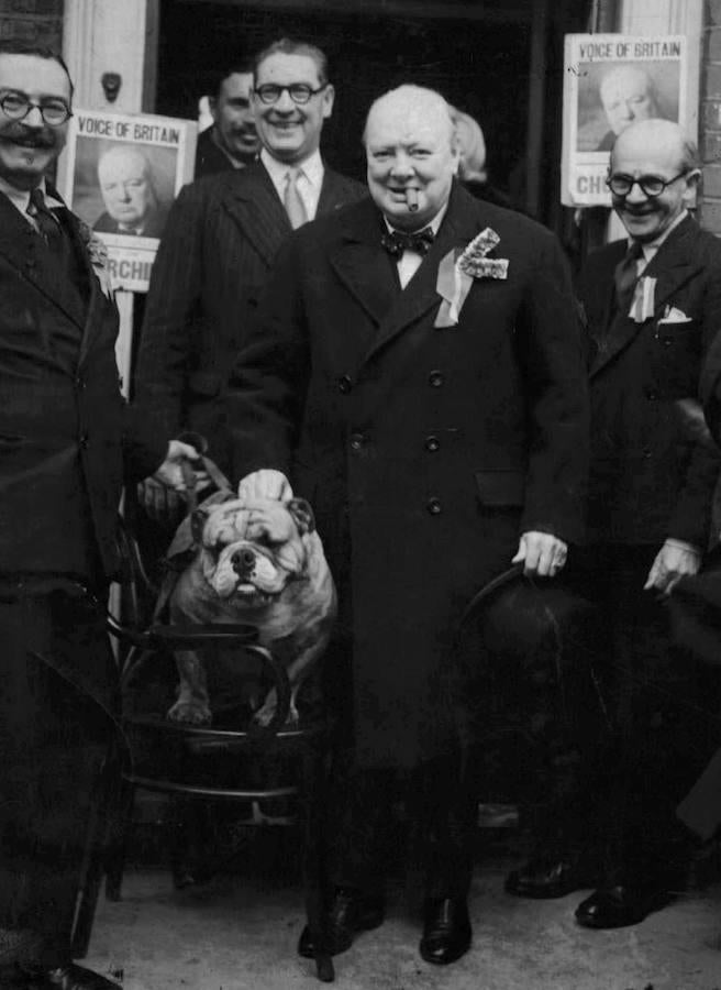 Churchill posa con un bulldog que simboliza la fuerza y la pugnacidad. 