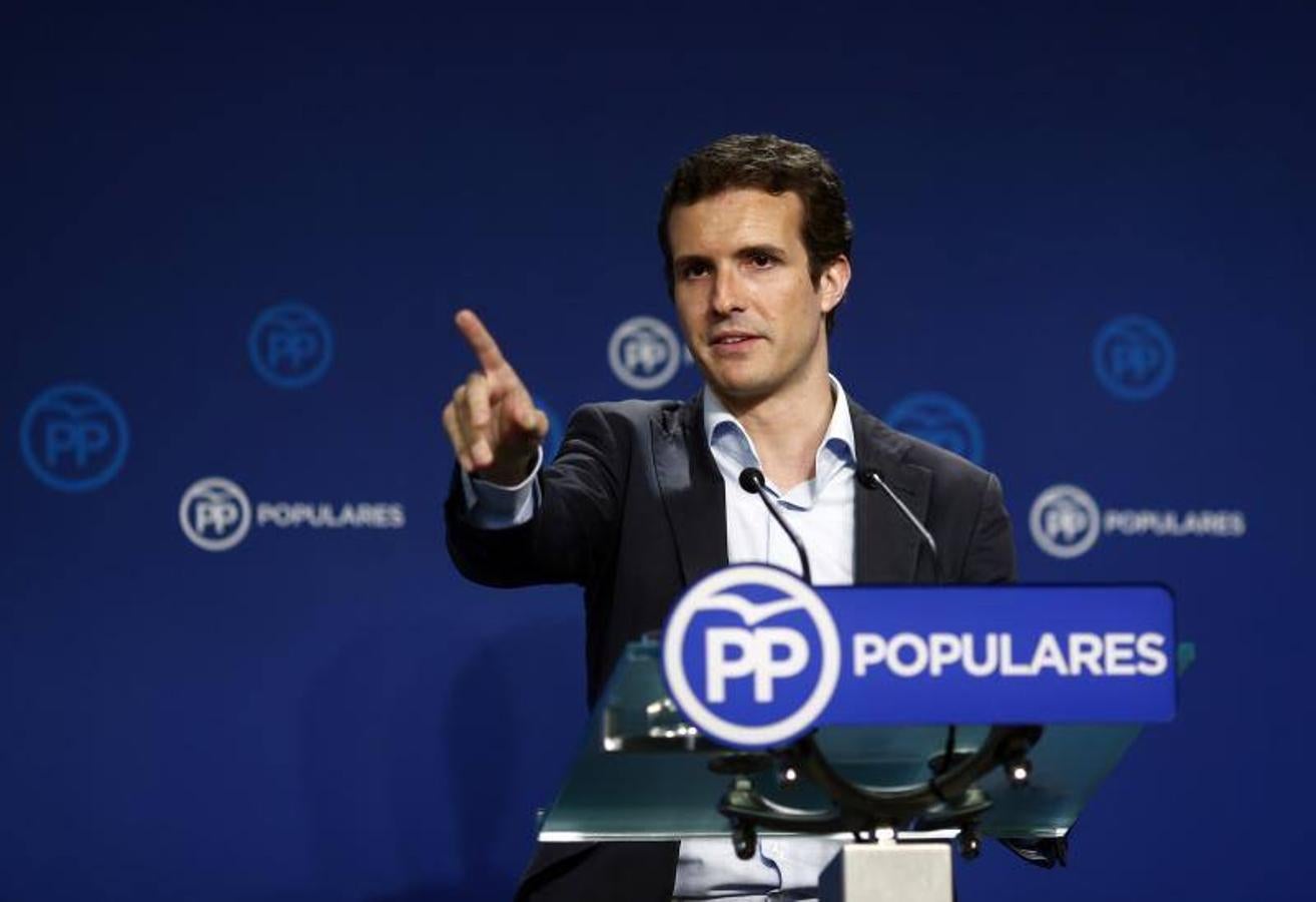 Casado, durante una rueda de prensa como cara visible del PP. 