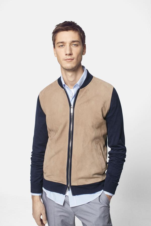 Chaqueta Bomber combinada de punto y ante. Precio: 198€ (antes 395€)