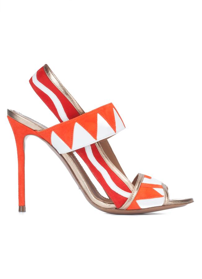 Sandalia multicolor de tacón alto con dibujos geométricos, modelo Madara de Pura López. Precio: 104€ (antes: 260€)