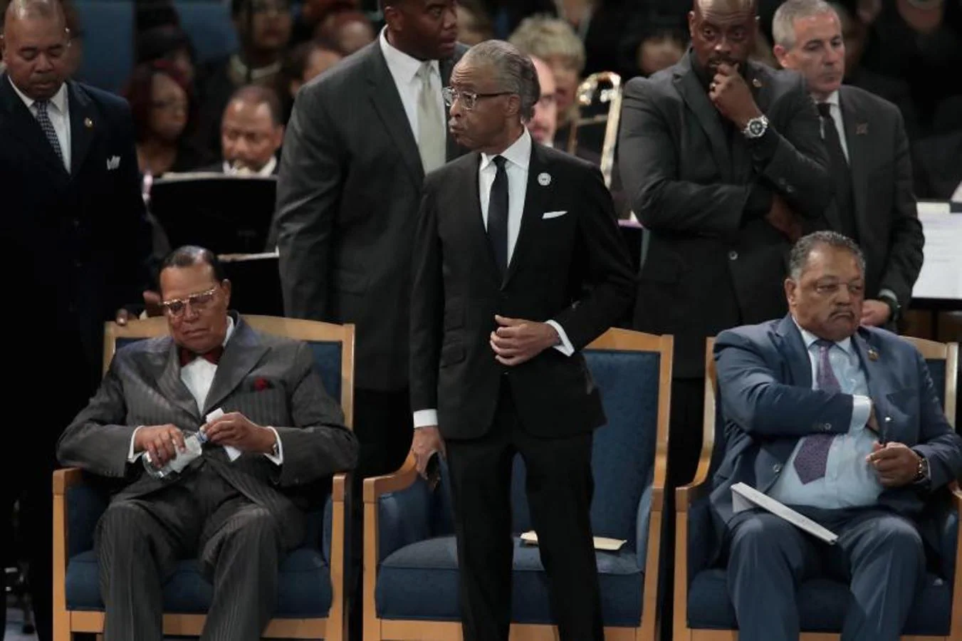 Los líderes religiosos Louis Farrakhan, Al Sharpton y el reverendo Jesse Jackson. 