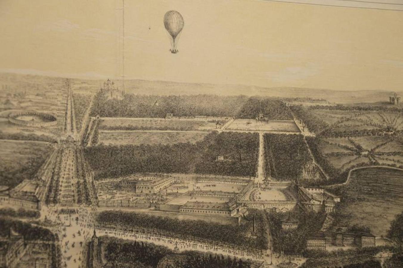 2.. Grabado del primer vuelo en globo aerostático de la ciudad, en 1792