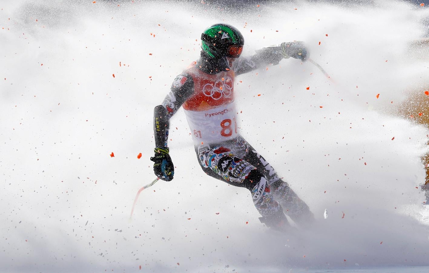 Rodolfo Roberto Dickson Sommers, de México, compite en esquí en la modalidad de Slalom Gigante masculino durante los Juegos Olímpicos de Invierno de Pyeongchang 2018 en el Centro Alpino Yongpyong de Corea del Sur, el 18 de febrero de 2018.. 