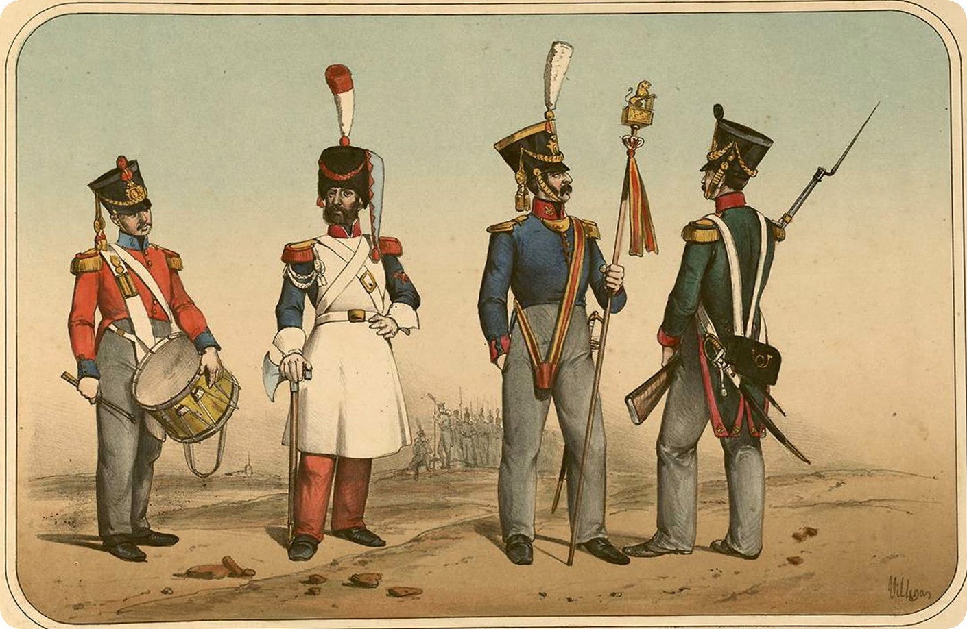 Soldados de Infantería en 1821. Litografía de Villegas (1861). 