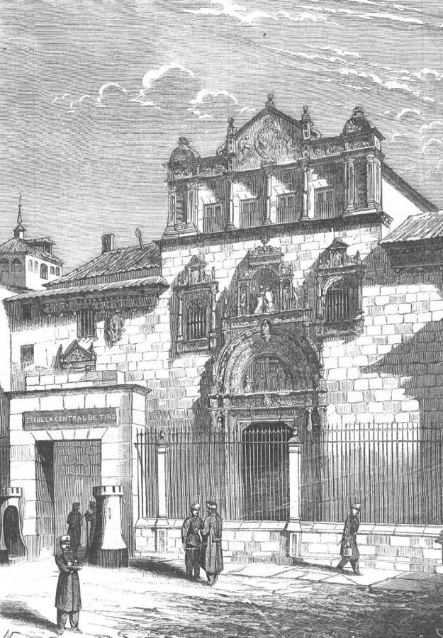 El Hospital de Santa Cruz (El Globo, 1877). Sede de la Escuela de Tiro y del Asilo de Huérfanos de la Infantería. 