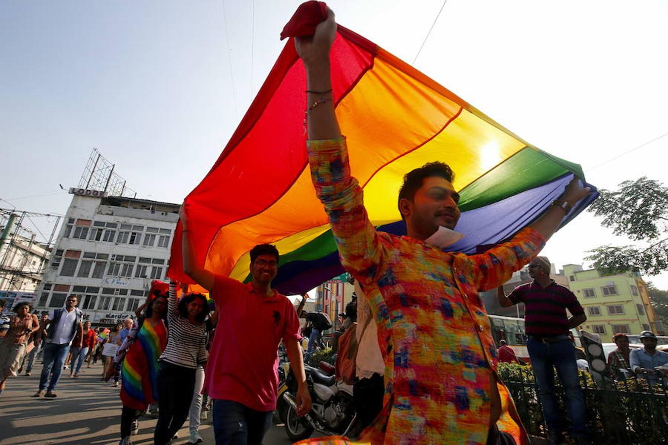 Marcha del colectivo LGTBI en India tras despenalizar la homosexualidad en el país. 