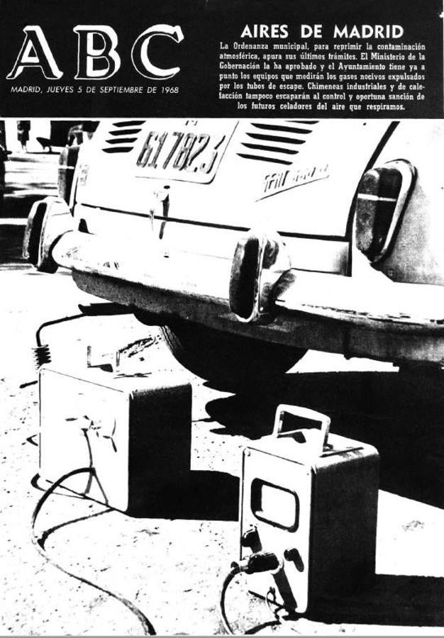 1968, «Aires de Madrid». Últimos trámites para aprobar la Ordenanza contra la polución. Varios captadores medirán los humos emitidos por los tubos de escape de los coches.. 
