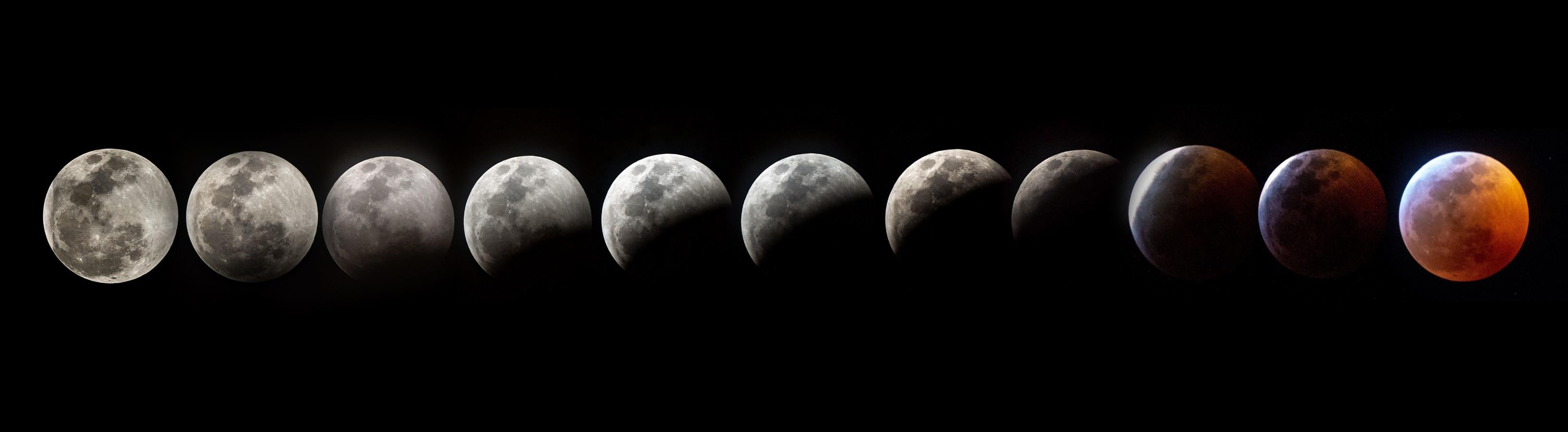 Todas las fases de la Superluna, fotografiadas en Miami, Florida (EE.UU.). 