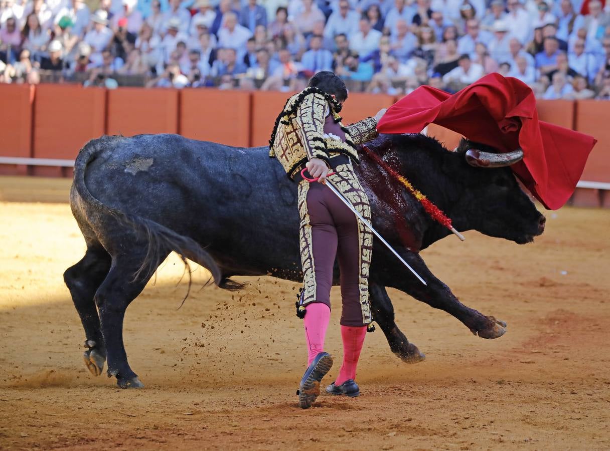 Los miuras ponen a prueba a Chacón, Castella y Moral en la Maestranza