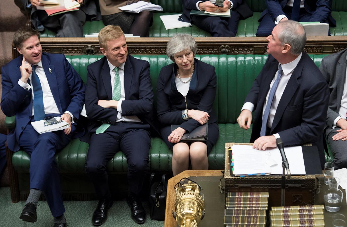 May, en el Parlamento, esperando el voto sobre el acuerdo del Brexit, el 16 de enero de 2019. 
