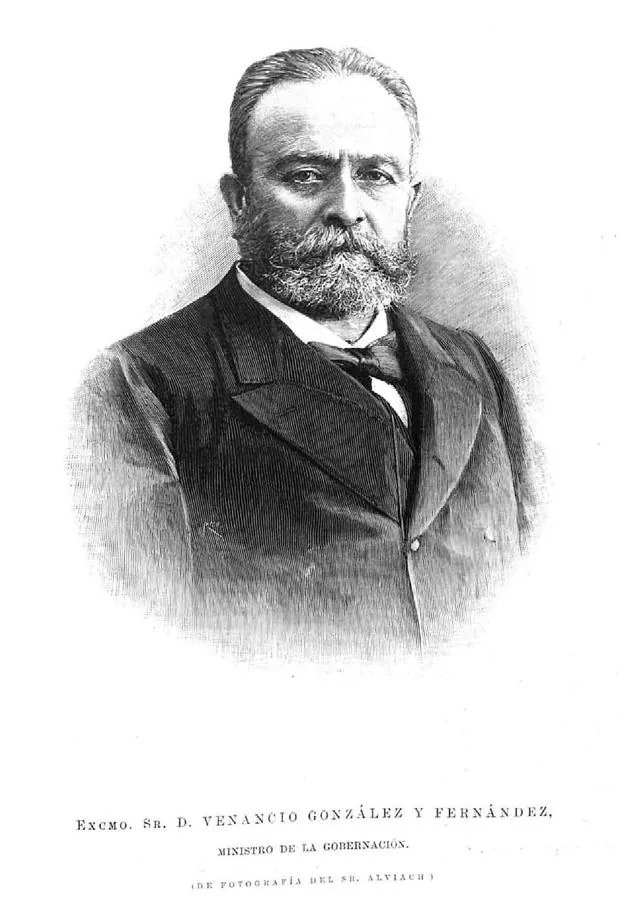 Venancio González Fernández (Lillo, 1831 – Madrid, 1897). Ministro de la Gobernación entre 1881 y 1883. La Ilustración Española y Americana, 22 de febrero de 1923.. 