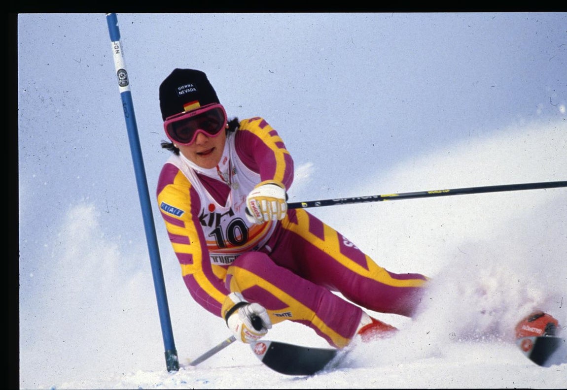 Blanca Fernández Ochoa, compitiendo en Tignes (Francia), en 1988. 